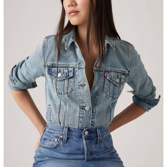 Levi's Women's Original Trucker Jacket Denim Medium Wash Blue S Stretch - Picture 1 of 8